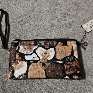 Cherie Bliss Floral Wristlet Clutch - Brown and Black